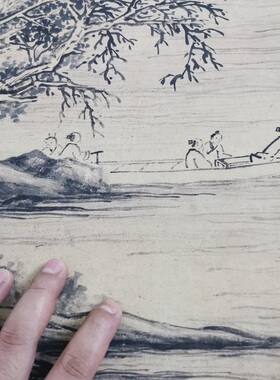 文征明石湖纸本复古山水人物立轴
