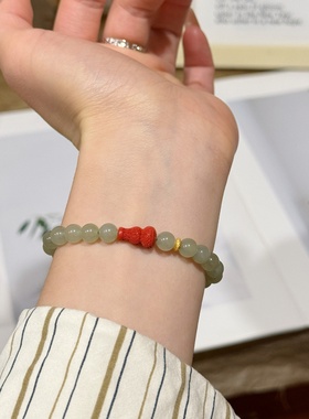 新中式和田玉朱砂葫芦手链