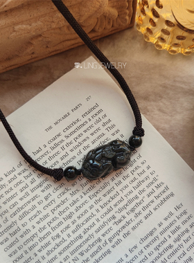 天然黑曜石粉晶貔貅情侣项链