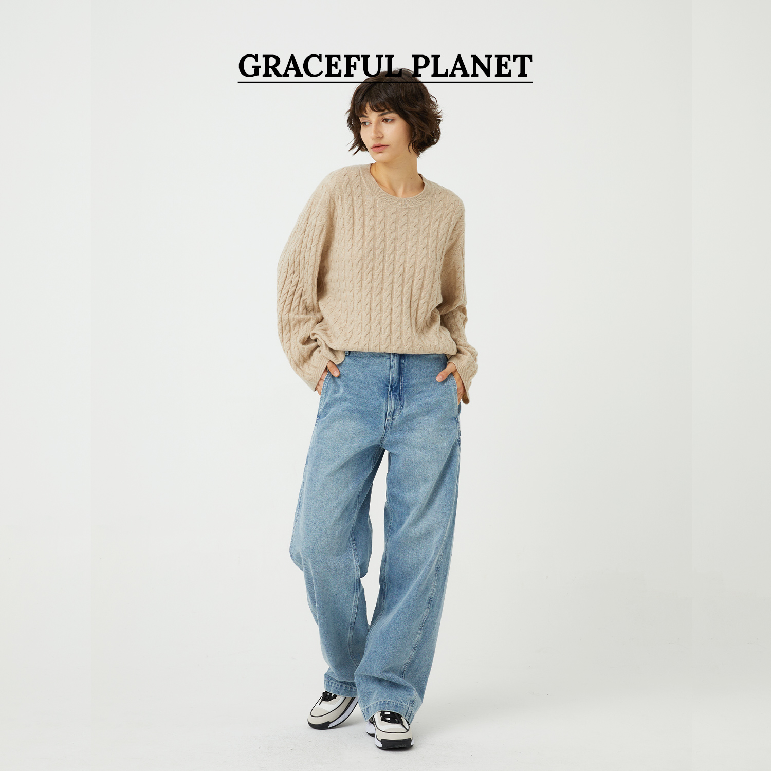 优雅星球GracefulPlanet 100山羊绒 康赛尼A级老钱风绞花美拉德色 - 图2