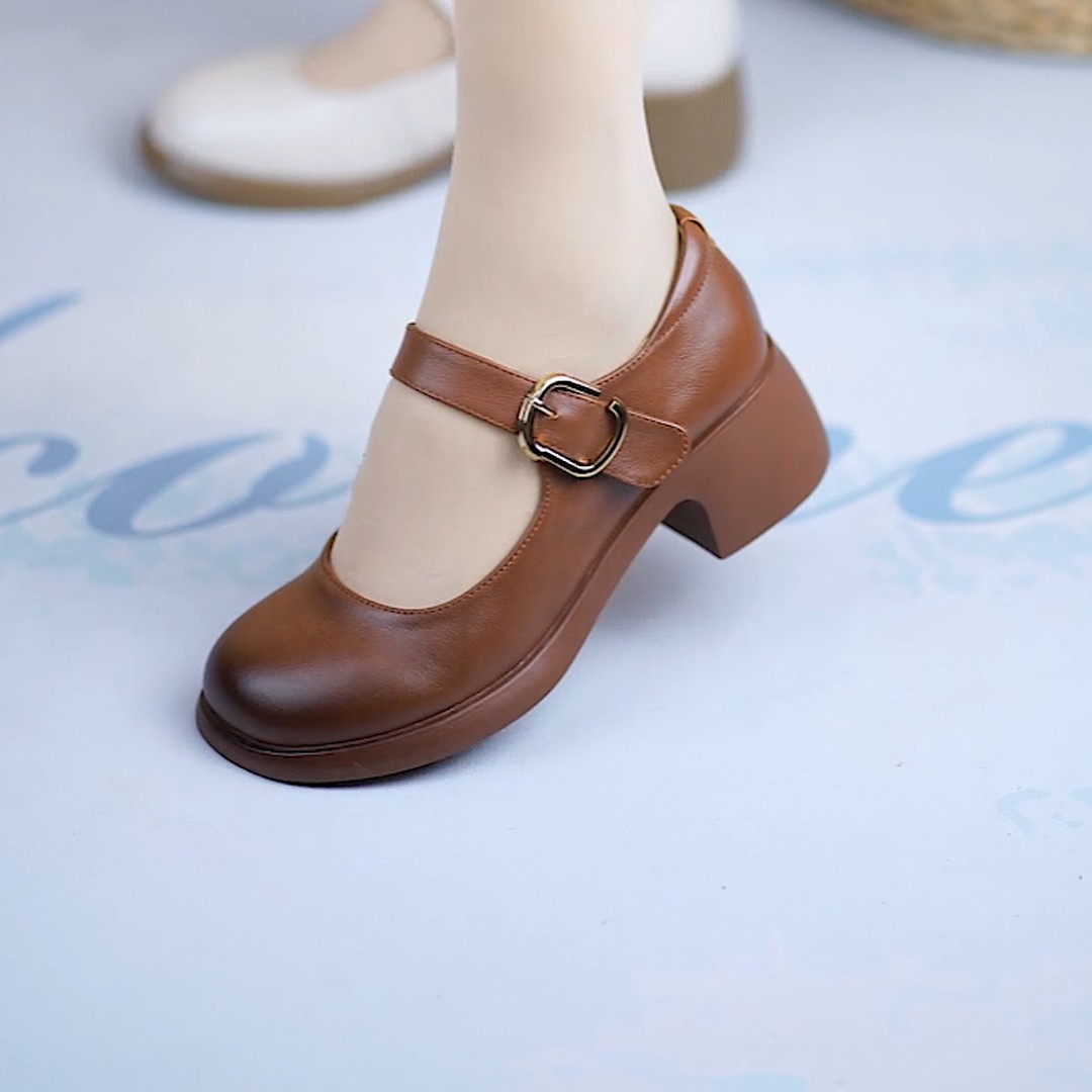 玛丽珍女鞋真皮春夏新款粗跟软底单鞋女英伦风浅口厚底百搭小皮鞋,淘宝优惠券,粉丝福利购,淘宝优惠卷