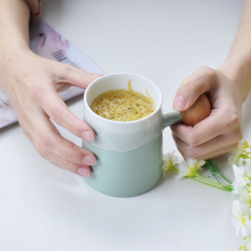 马克杯陶瓷流釉办公杯纯色日式小清新茶杯木柄水杯家用早餐牛奶杯