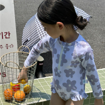 Girl Baby Flowers Children Swimsuit Long Sleeve Sunscreen Sunscreen Flowers Side Swimsuit Holiday Swimming Suit One-piece Swimsuit