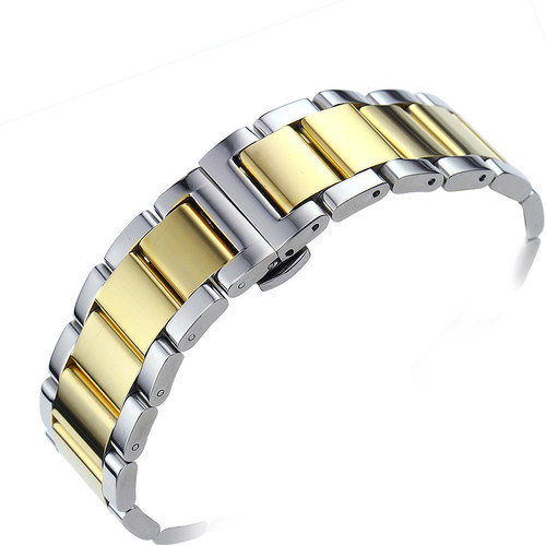 玫瑰金表带女18精钢手表带配件23男士21钢带20蝴蝶扣金属表链22mm - 图1