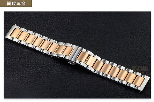 玫瑰金表带女18精钢手表带配件23男士21钢带20蝴蝶扣金属表链22mm - 图2