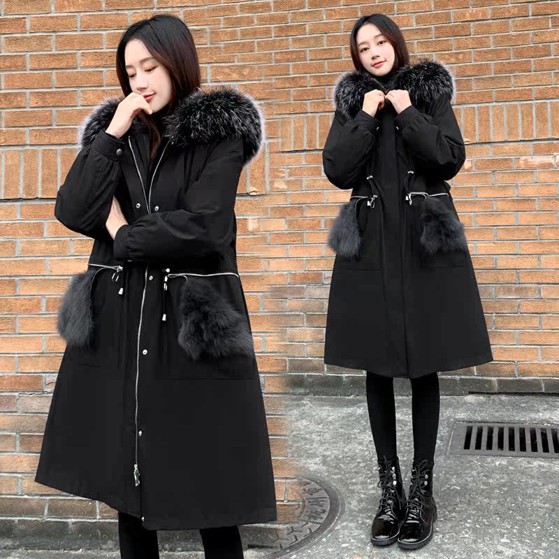 新款派克服女2025冬新款獭兔毛内胆可拆卸长款过膝貉子毛皮草外套,淘宝优惠券,粉丝福利购,淘宝优惠卷