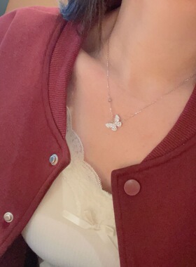 S925纯银闪钻蝴蝶项链女轻奢小众高级感锁骨链送女友闺蜜生日礼物