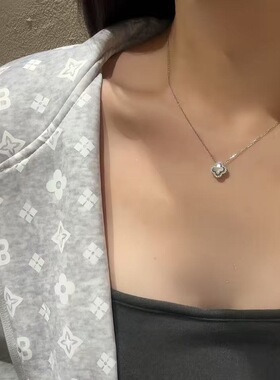 S925纯银镶钻白贝母四叶草项链女轻奢小众高级感锁骨链送女友礼物