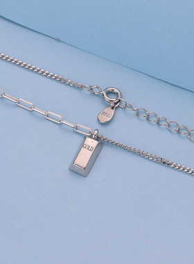 金店同款S925纯银GOLD小金条项链暴富小金砖双面吊坠可戴锁骨链女