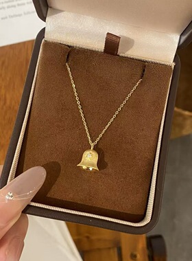 S925纯银铃铛项链女小众设计感拉丝小铃铛锁骨链轻奢高级感送礼物