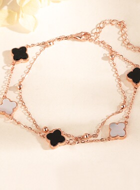 S925纯银四叶草双层手链轻奢小众设计感高级感百搭手饰送女友礼物