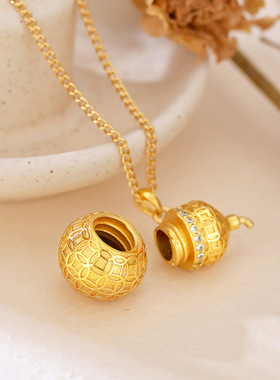 镀黄金色镂空福字大葫芦吊坠项链毛衣链配饰女久不掉色小众高级感