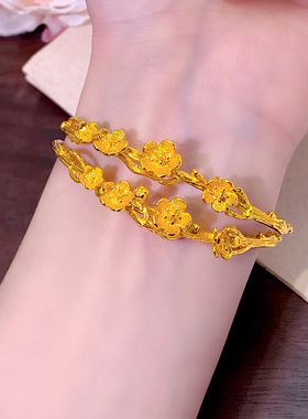 越南沙金双层桃花树枝手镯女新中式轻奢桃之夭夭开口镯子