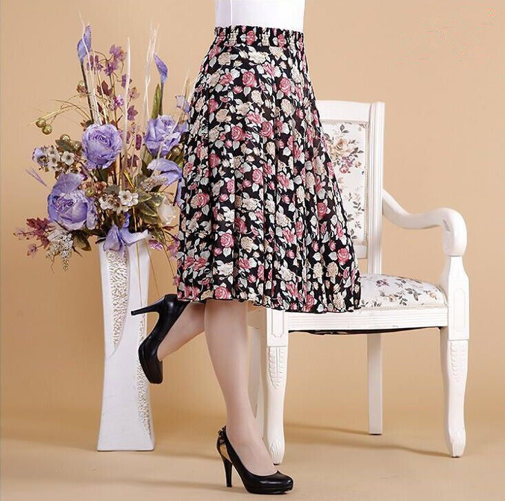 新款中年女装夏装冰丝短裙妈妈装松紧腰围半身裙中裙广场舞跳舞裙,淘宝优惠券,粉丝福利购,淘宝优惠卷