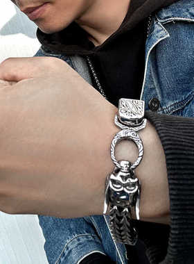 五芒星骷髅双层手链男泰银潮流