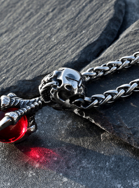 复古骷髅鹰爪吊坠挂链钛钢项链