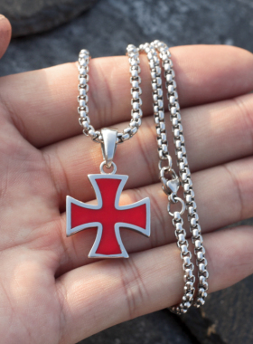 个性红色十字架项链男女