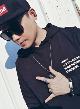 原宿风黑钛钢机车潮人单身手链