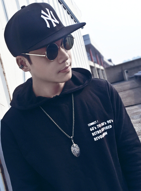 复古太极八卦扇项链男个性百搭潮人羽毛吊坠钛钢配饰品毛衣链国潮