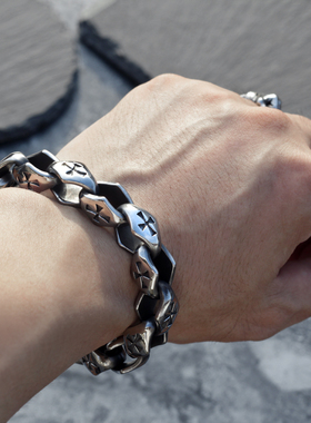 镂空十字架日韩风钛钢夜店手链