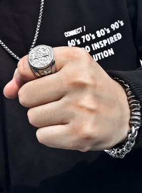 十字架男士文艺风钛钢学生戒指