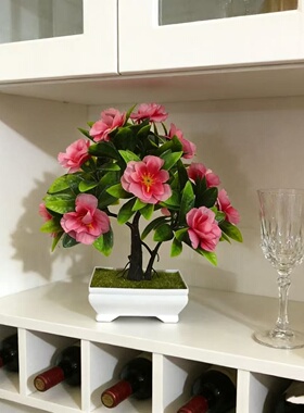 仿真桃花盆栽中式禅意桌面装饰摆件客厅茶室假花绿植