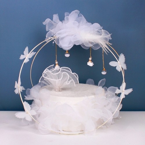 七夕网红白色蝴蝶蛋糕装饰插牌铁艺亚克力生日快乐烘焙西点甜品台 - 图2