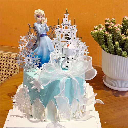 网红烘焙蛋糕装饰摆件冰雪公主艾莎雪宝生日派对城堡生日雪花插件 - 图3