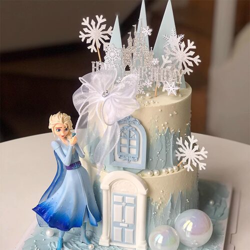 网红烘焙蛋糕装饰摆件冰雪公主艾莎雪宝生日派对城堡生日雪花插件 - 图1