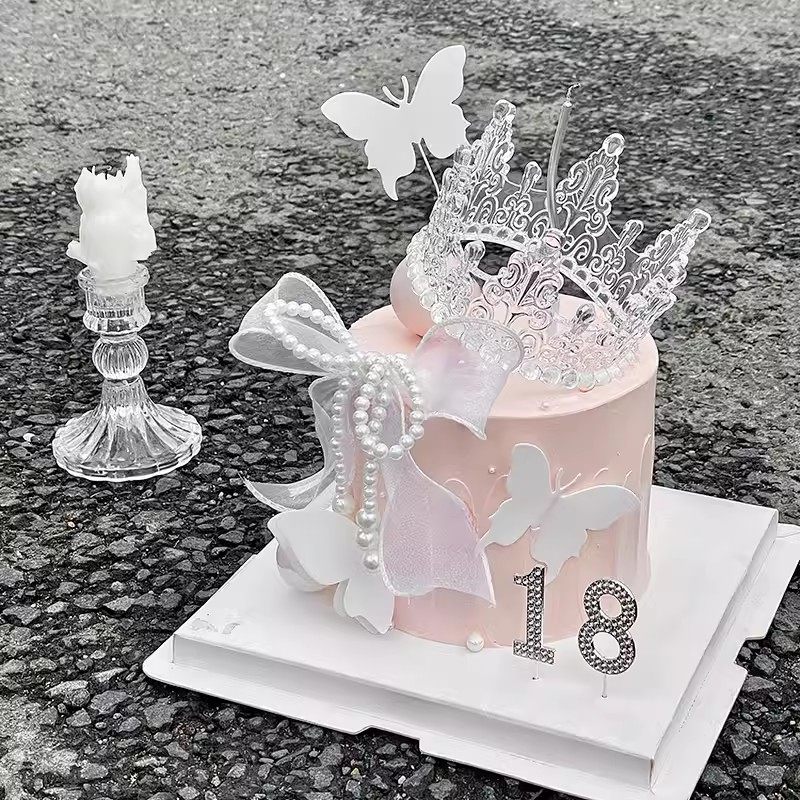 网红仙女18岁蛋糕装饰水晶皇冠摆件珍珠蝴蝶结生日插件烘焙装扮,淘宝优惠券,粉丝福利购,淘宝优惠卷