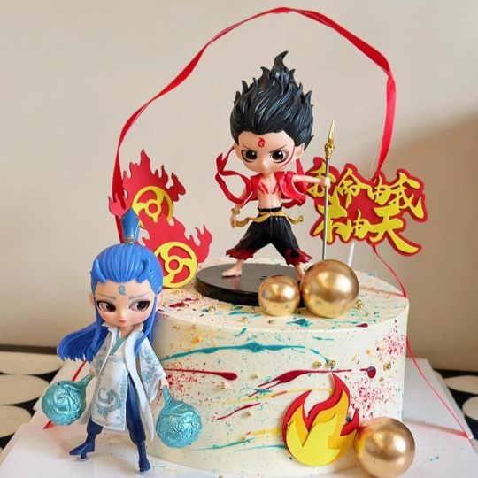 Nezha Ao Bing – décoration de gâteau, ornements, Hot Wheels, rouge ciel mixte, soie, robe d'anniversaire pour enfants garçons, plug-in, 2025