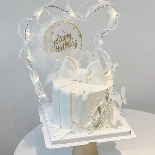 七夕网红白色蝴蝶蛋糕装饰插牌铁艺亚克力生日快乐烘焙西点甜品台 - 图0