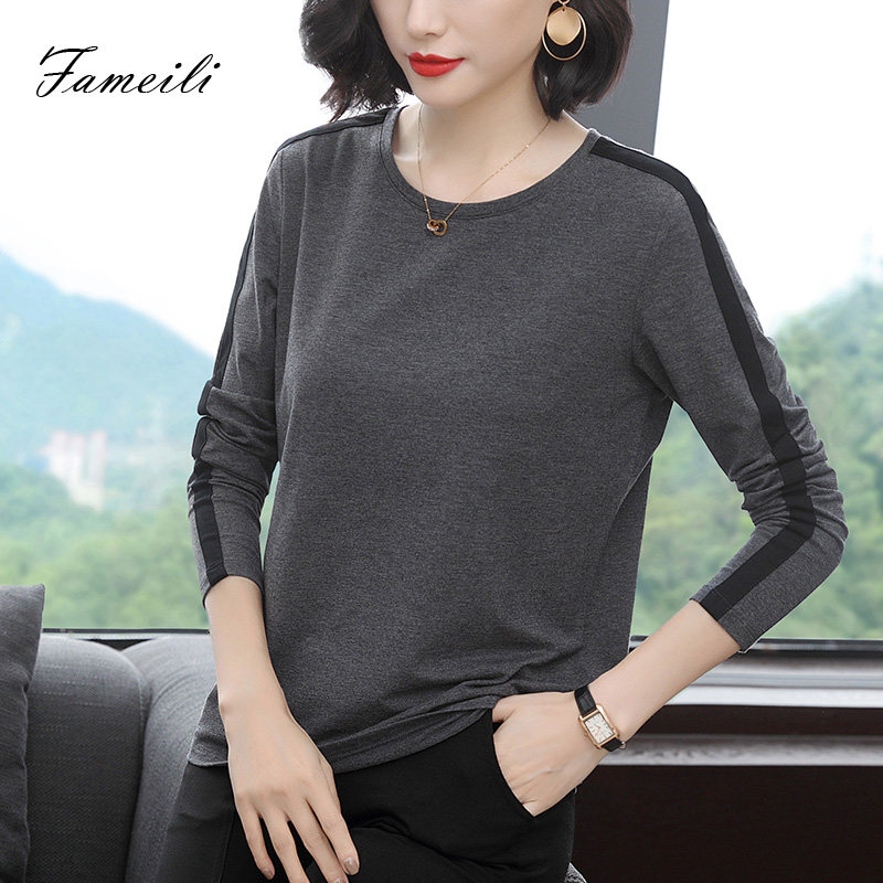 纯棉长袖中年宽松2020年新款t恤 法美丽T恤