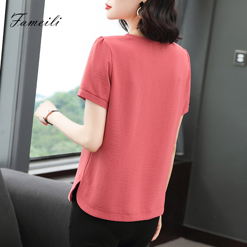 雪纺衫女短袖立体刺绣2022新款t恤 法美丽蕾丝衫/雪纺衫