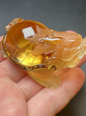 天然巴西黄水晶龙龟吊坠男女款把玩长寿龟居家玄关办公桌面摆件