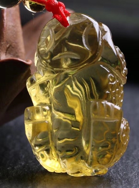 天然黄水晶貔貅吊坠财缘黄色皮丘挂件项链男女款时尚个性饰品礼物