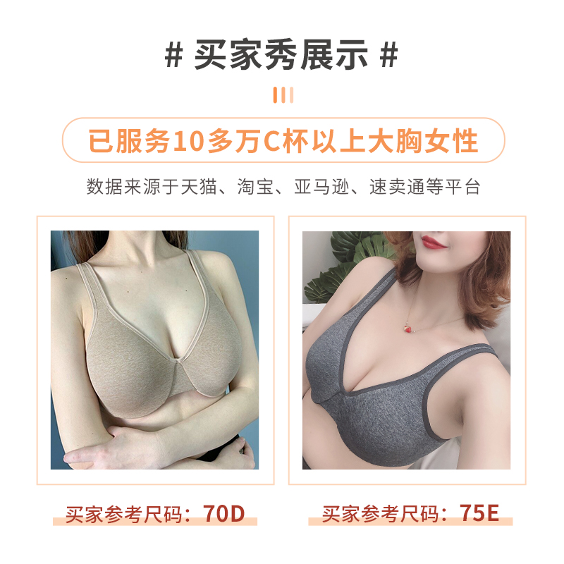 大胸显小文胸薄款大码内衣女胖mm收副乳无痕防下垂全罩杯隐形显瘦