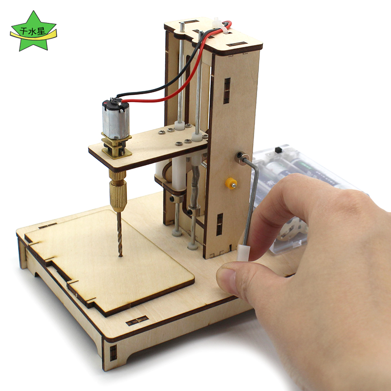 迷你小台钻1号学生科技小制作小发明diy木板钻孔模型工具拼装材料-图0