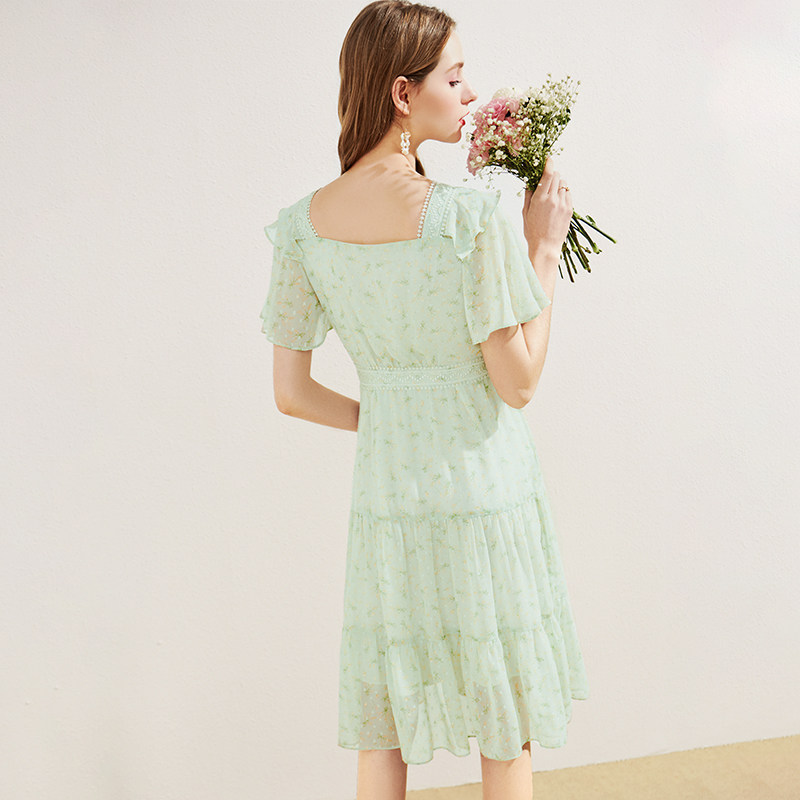 雪纺连衣裙女夏季2020年新款v领 百达依莉连衣裙