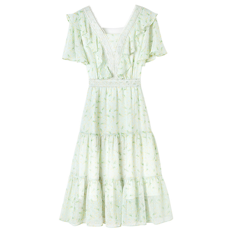 雪纺连衣裙女夏季2020年新款v领 百达依莉连衣裙