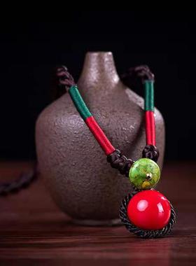 原创锁骨短款民族风红项链首饰女