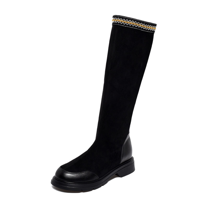 宽胖脚肥大码女鞋41-43长靴2025新款森系复古低跟弹力靴60196-13,淘宝优惠券,粉丝福利购,淘宝优惠卷