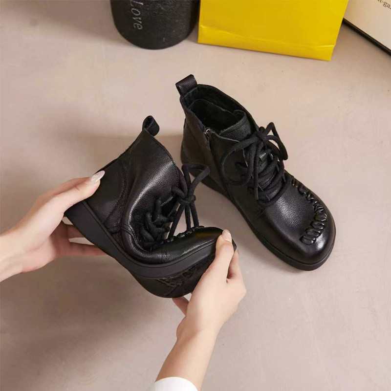 宽胖脚肥大码女鞋41-43短靴2025冬季新款真皮加绒低跟马丁靴22669,淘宝优惠券,粉丝福利购,淘宝优惠卷