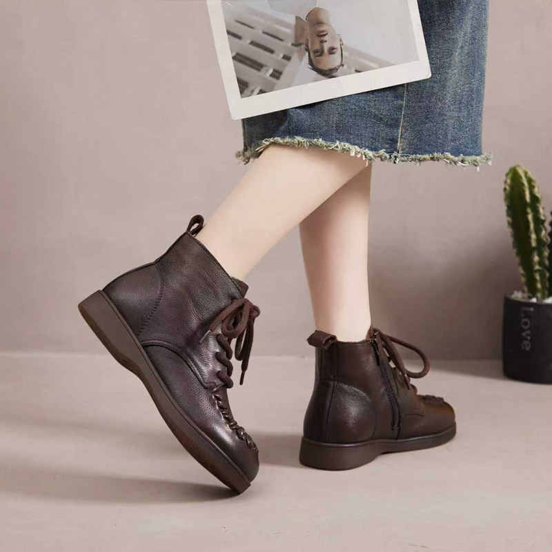 宽胖脚肥大码女鞋41-43短靴2025冬季新款真皮加绒低跟马丁靴22669,淘宝优惠券,粉丝福利购,淘宝优惠卷