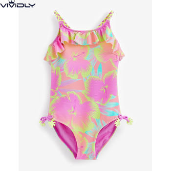 Spot NEXT Girls One-piece Swimsuit 2023 Summer Bright Orange Skirt Girls Children's Hot Spring Swimwear 3-16 years old