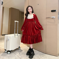 Girl Autumn Winter Princess Dress High-end Foreign Air Children Winter Style Add Suede Girls Winter Red Dress Velvet Dresses