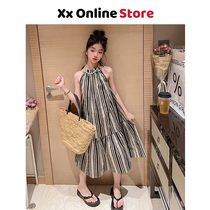 Girls dress for dress and summer clothes 2023 new foreign air children Korean edition CUHK Girl Summer Girls hanging neck striped dresses