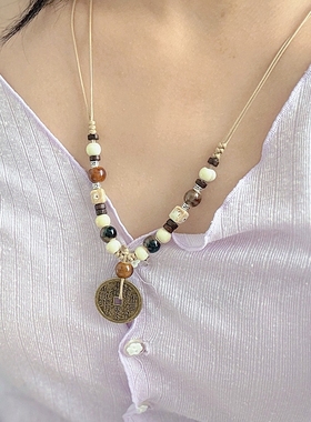 文创景德镇陶瓷吊坠毛衣链项链饰品批发国风文艺新中式可调节配饰