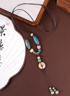 新款高级感陶瓷项链不掉色女轻奢小众秋冬毛衣项链女跨境饰品直销