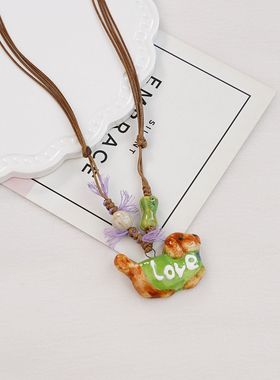 景德镇多巴胺彩色项链女童趣小狗可爱多巴胺长款编织卫衣毛衣链